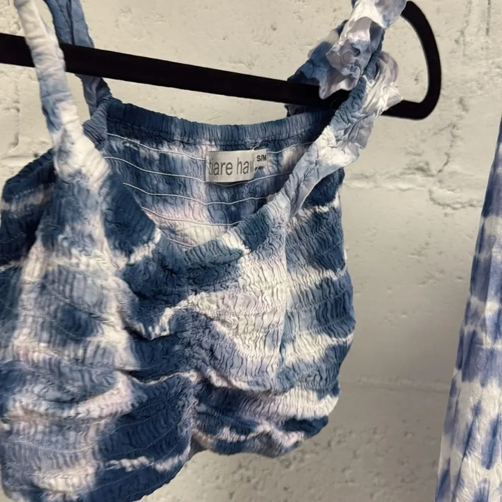 Blue & White Tie-Dye Two Piece TIARE HAWAII - Size S/M Like New Skirt Crop Set